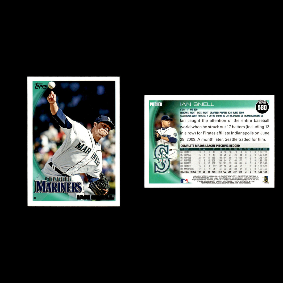 Ian Snell #580 2010 Topps Seattle Mariners Baseball Card MLB NM