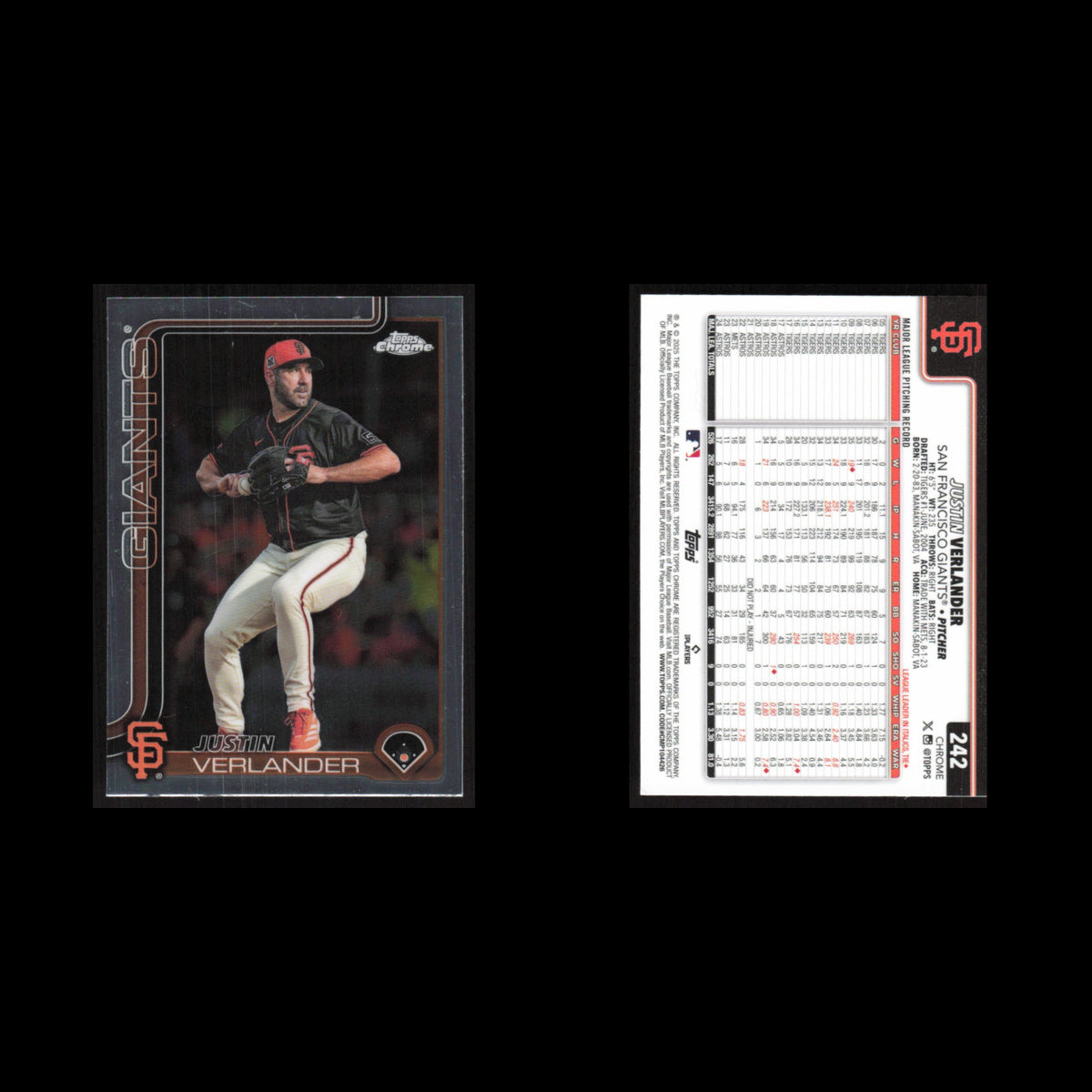 Justin Verlander #242 2025 Topps Chrome San Francisco Giants Baseball Card MLB