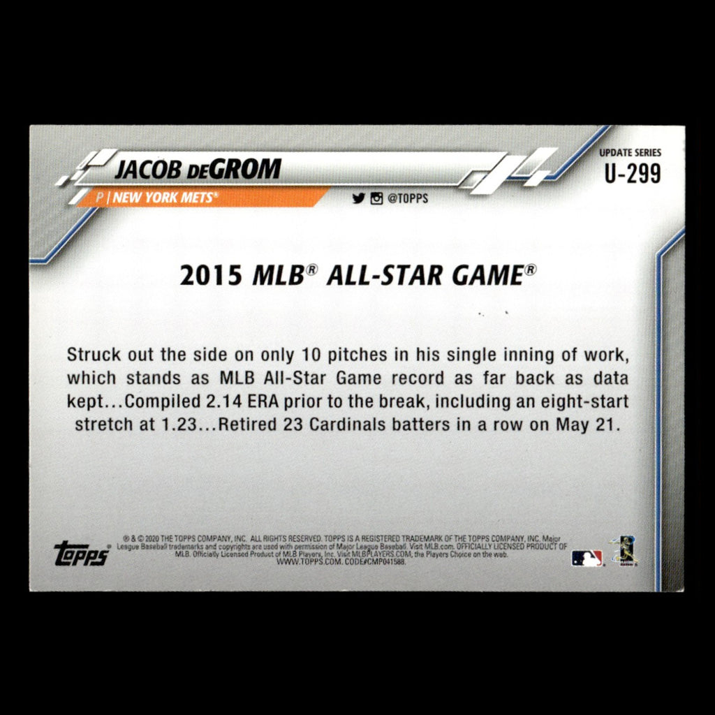 Jacob deGrom #U-299 2020 Topps Update New York Mets Baseball Card MLB NM