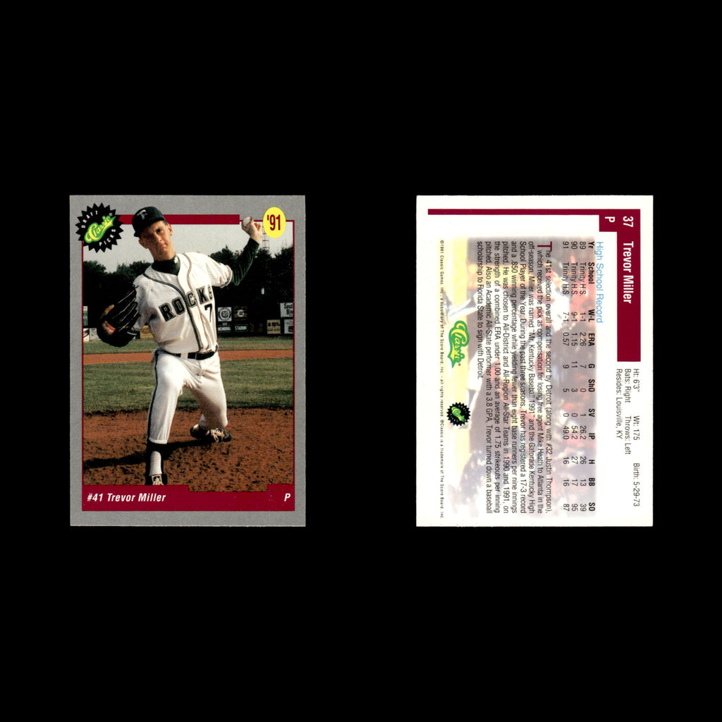 Trevor Miller #37 1991 Classic Draft Picks Detroit Tigers Baseball Card MLB NM