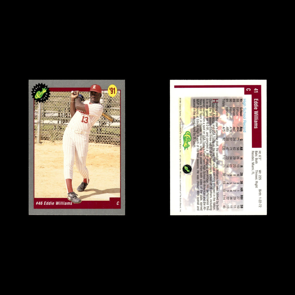 Eddie Williams #41 1991 Classic Draft Picks St. Louis Cardinals Baseball Card NM