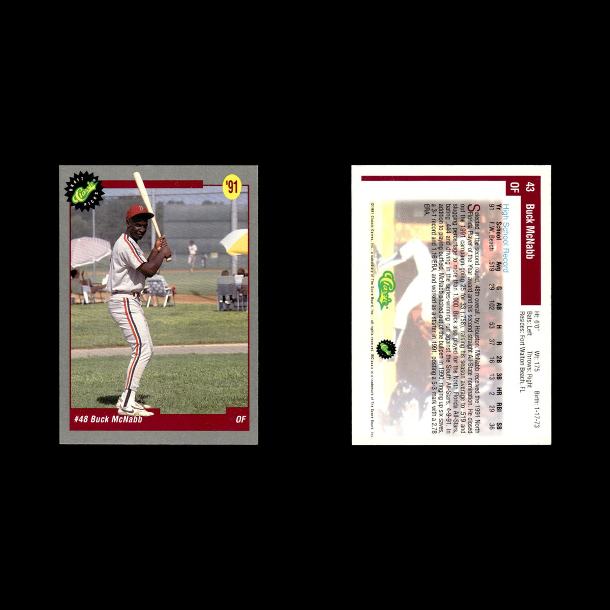 Buck McNabb #43 1991 Classic Draft Picks Houston Astros Baseball Card MLB NM