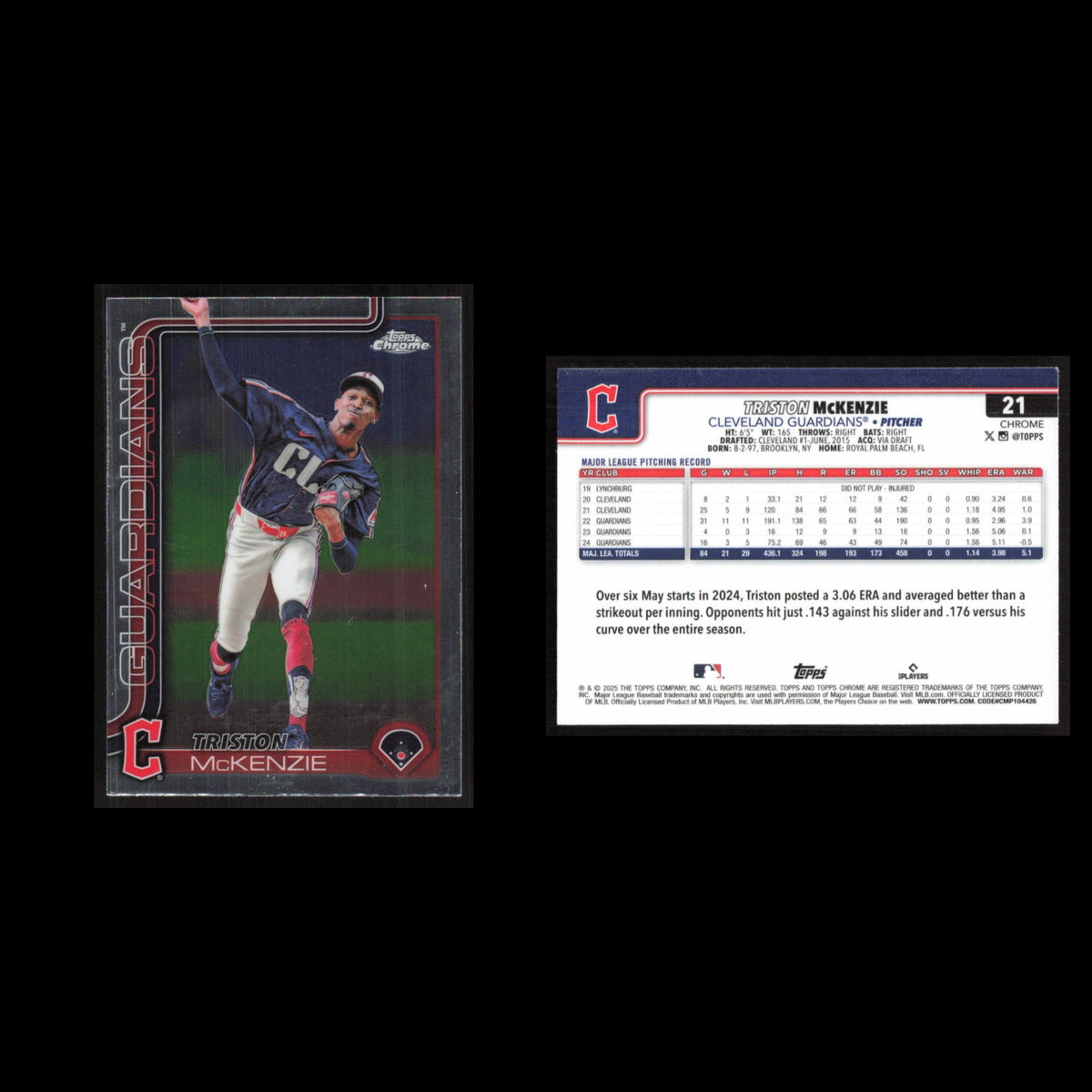 Triston McKenzie #21 2025 Topps Chrome Cleveland Guardians Baseball Card MLB NM