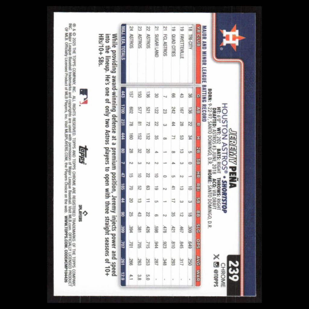 Jeremy Pena #239 2025 Topps Chrome Houston Astros Baseball Card MLB NM