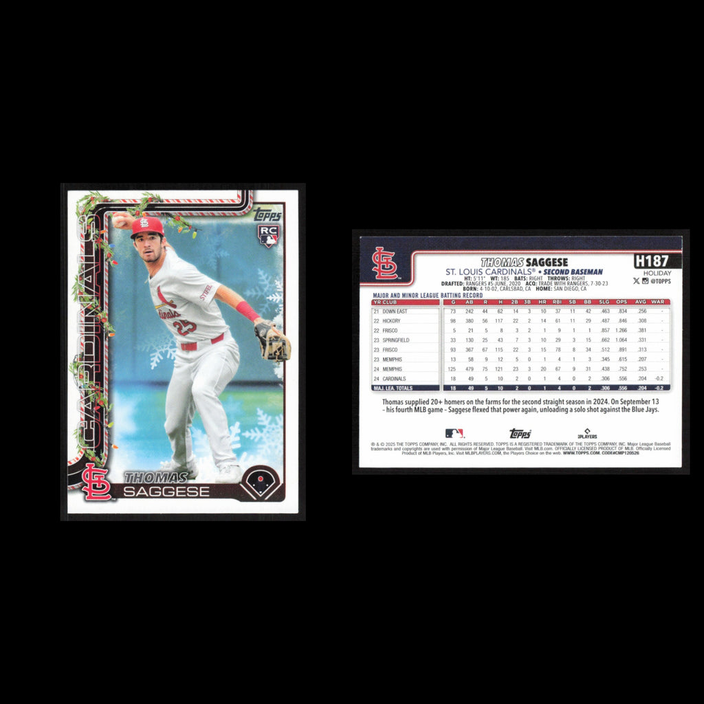 Thomas Saggese Rookie #H187 2025 Topps Holiday St. Louis Cardinals Baseball Card
