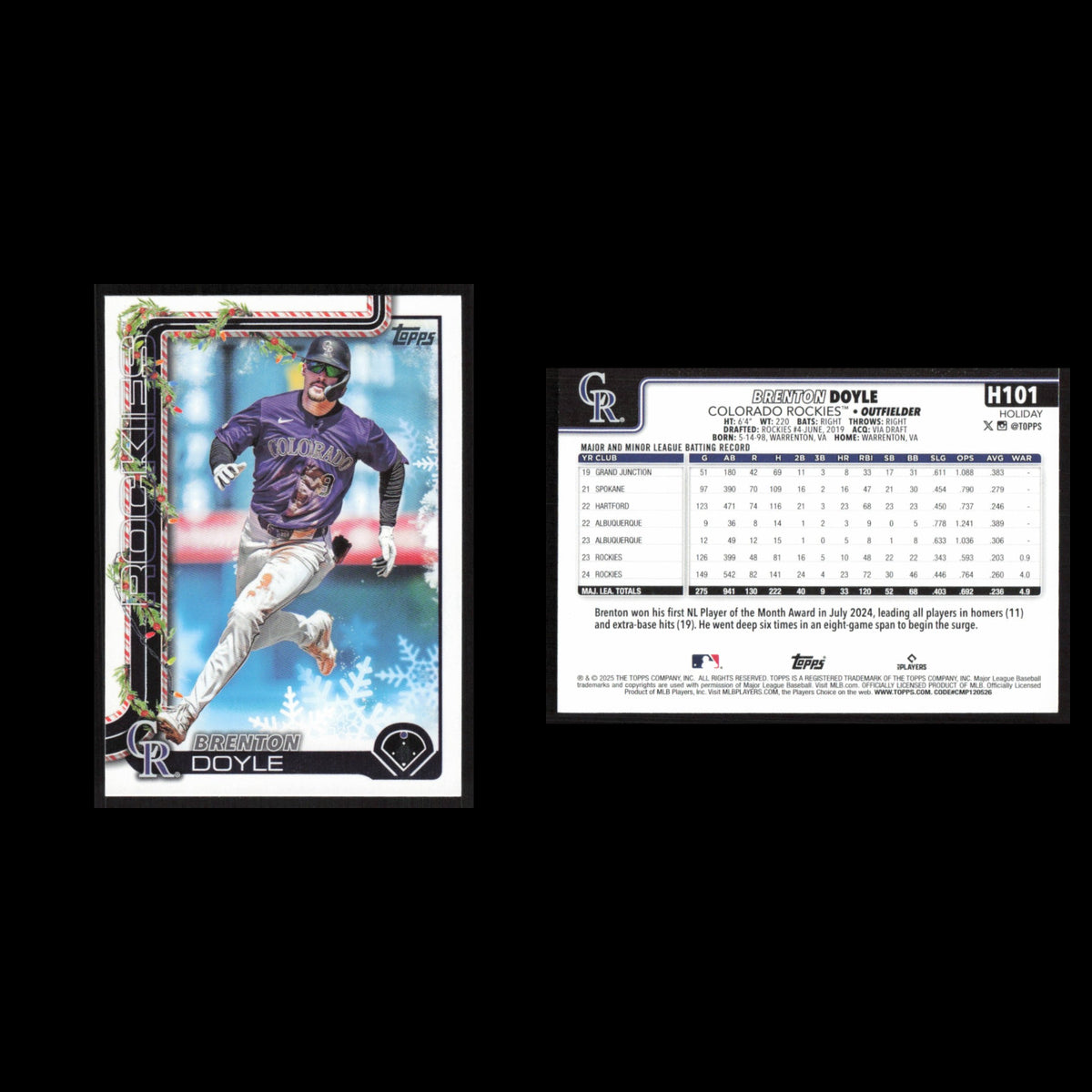 Brenton Doyle #H101 2025 Topps Holiday Colorado Rockies Baseball Card MLB NM