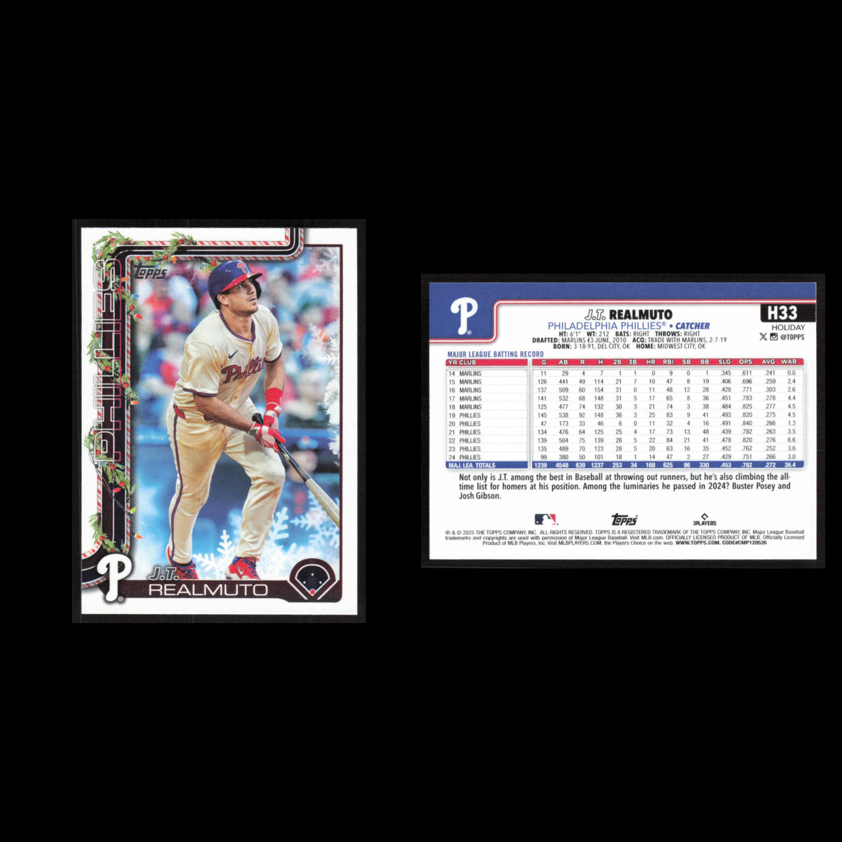 J.T. Realmuto #H33 2025 Topps Holiday Philadelphia Phillies Baseball Card MLB NM