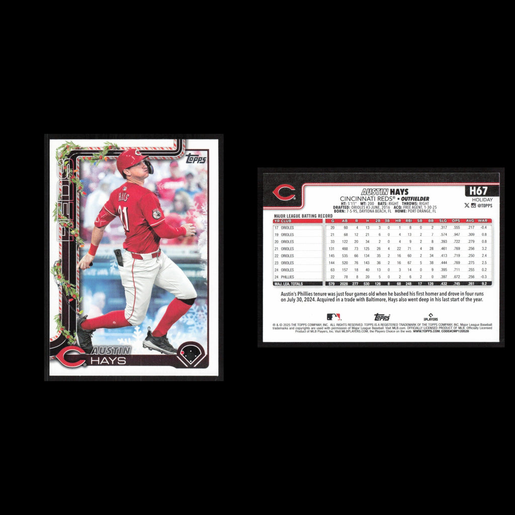 Austin Hays #H67 2025 Topps Holiday Cincinnati Reds Baseball Card MLB NM
