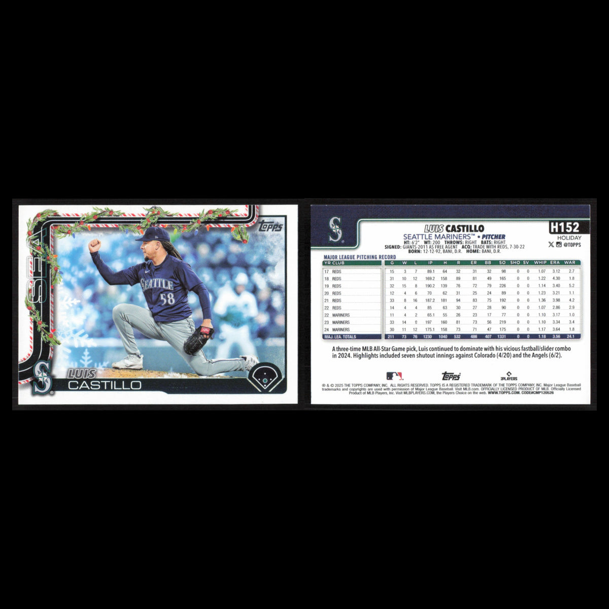 Luis Castillo #H152 2025 Topps Holiday Seattle Mariners Baseball Card MLB NM