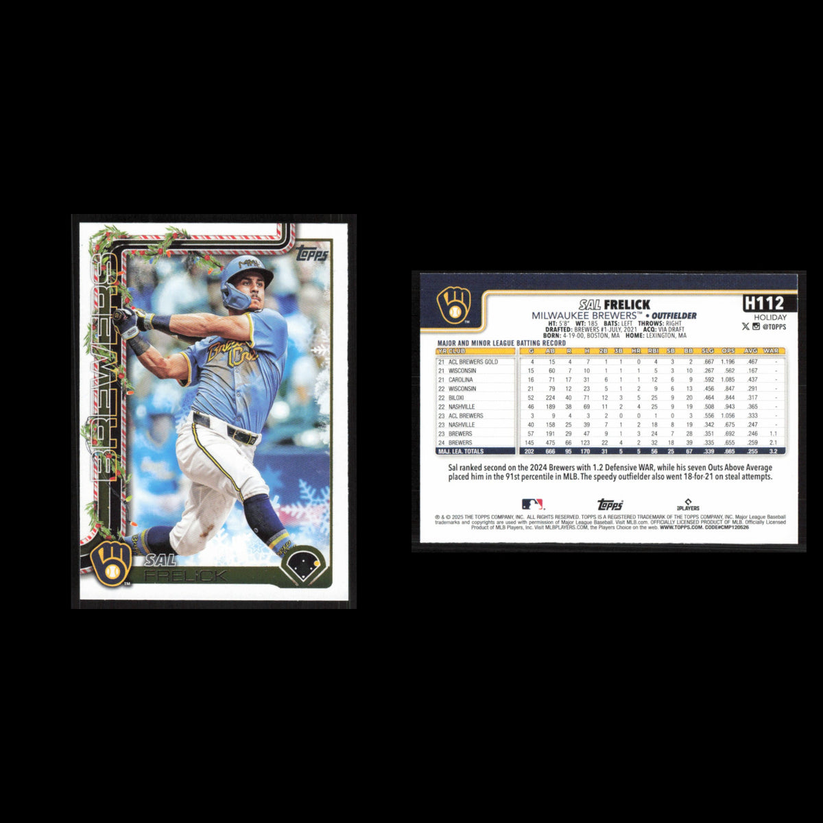 Sal Frelick #H112 2025 Topps Holiday Milwaukee Brewers Baseball Card MLB NM