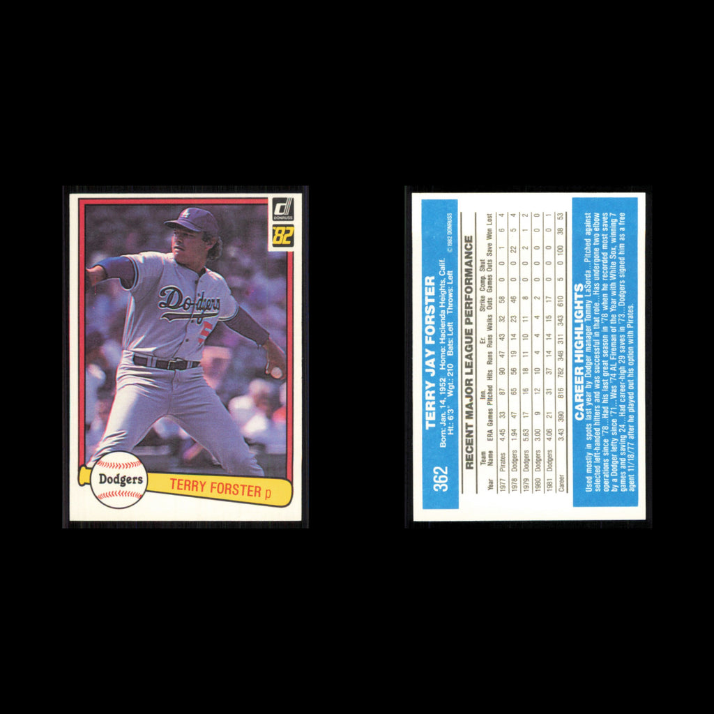 Terry Forster #362 1982 Donruss Los Angeles Dodgers Baseball Card MLB NM