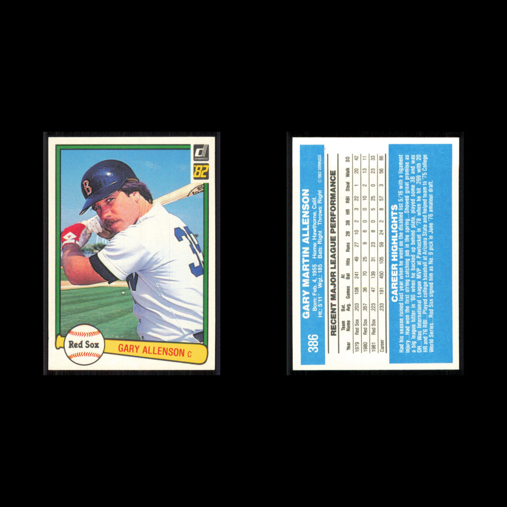 Gary Allenson #386 1982 Donruss Boston Red Sox Baseball Card MLB NM