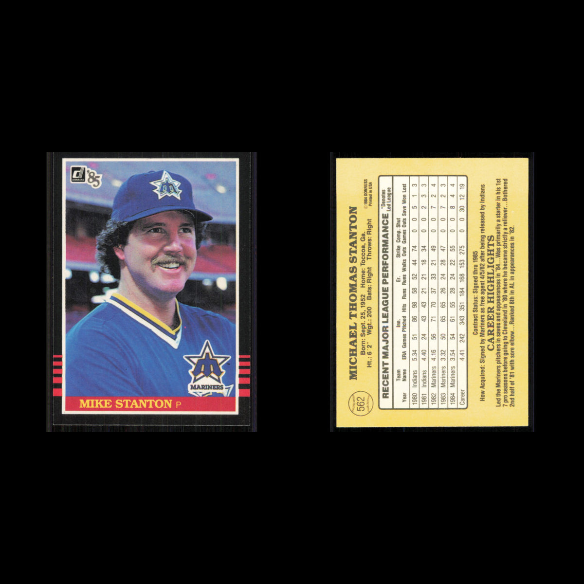 Mike Stanton #562 1985 Donruss Seattle Mariners Baseball Card MLB NM