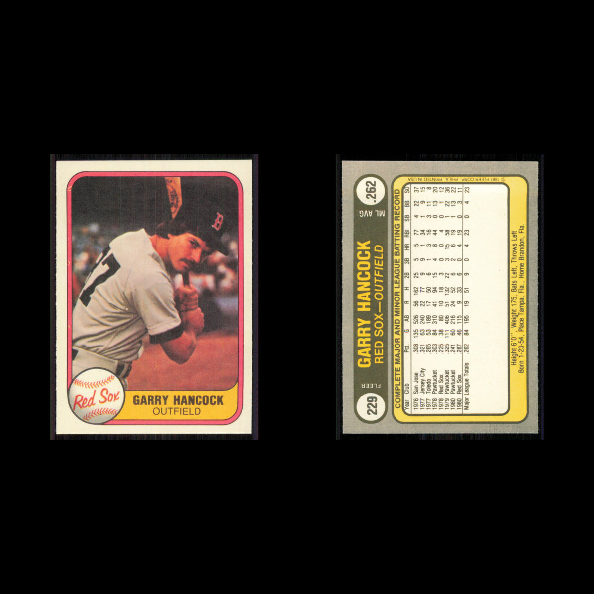 Garry Hancock #229 1981 Fleer Boston Red Sox Baseball Card MLB NM