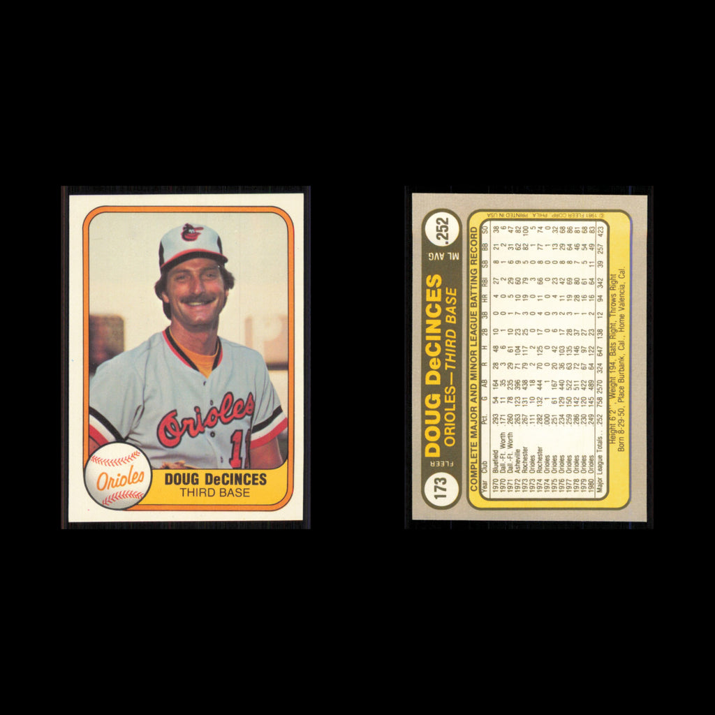 Doug DeCinces #173 1981 Fleer Baltimore Orioles Baseball Card MLB NM