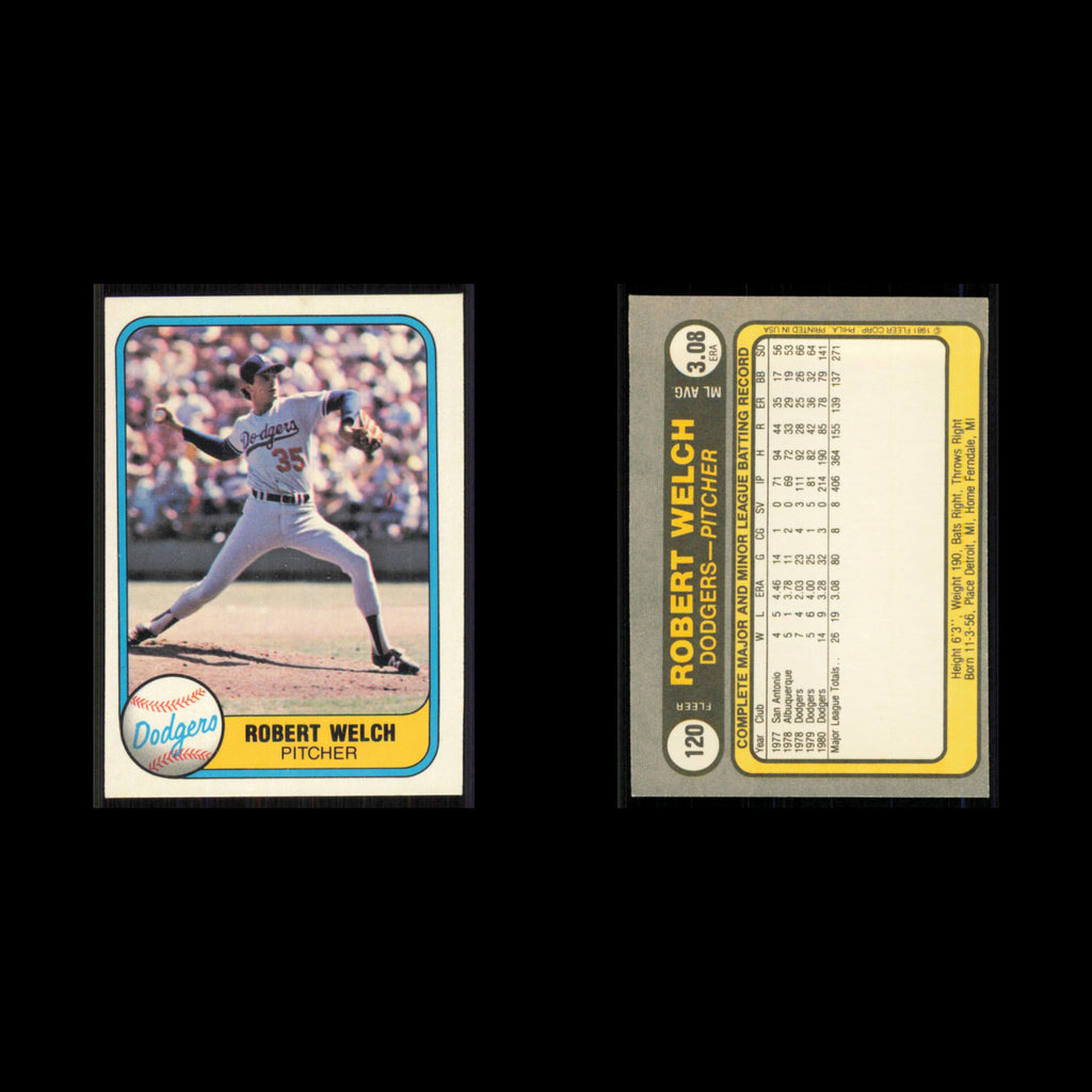 Robert Welch #120B 1981 Fleer Los Angeles Dodgers Baseball Card MLB NM