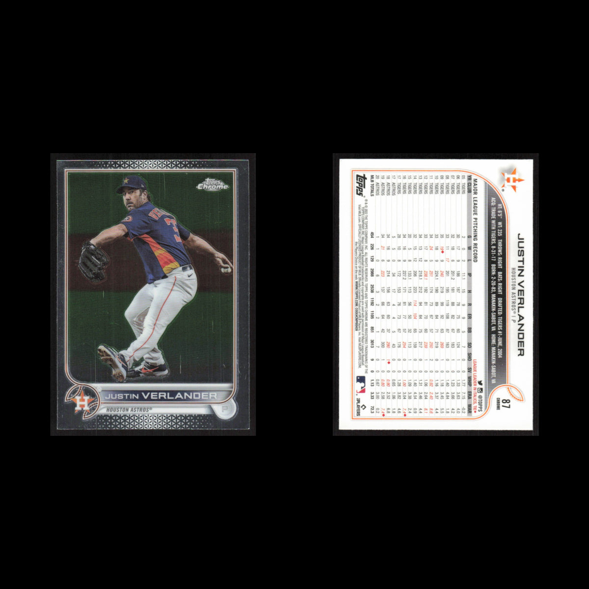 Justin Verlander #87 2022 Topps Chrome Houston Astros Baseball Card MLB NM