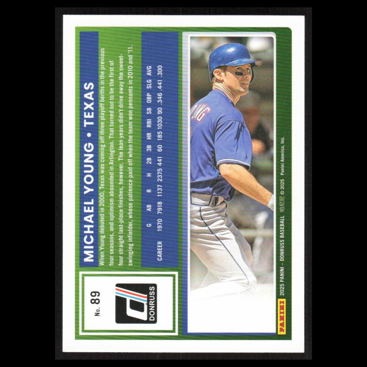 Michael Young #89 2025 Donruss Texas Rangers Baseball Card MLB NM