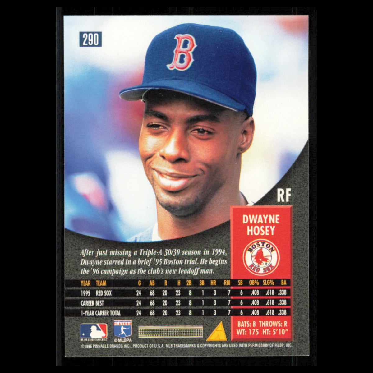 Dwayne Hosey #290 1996 Pinnacle Boston Red Sox Baseball Card MLB NM