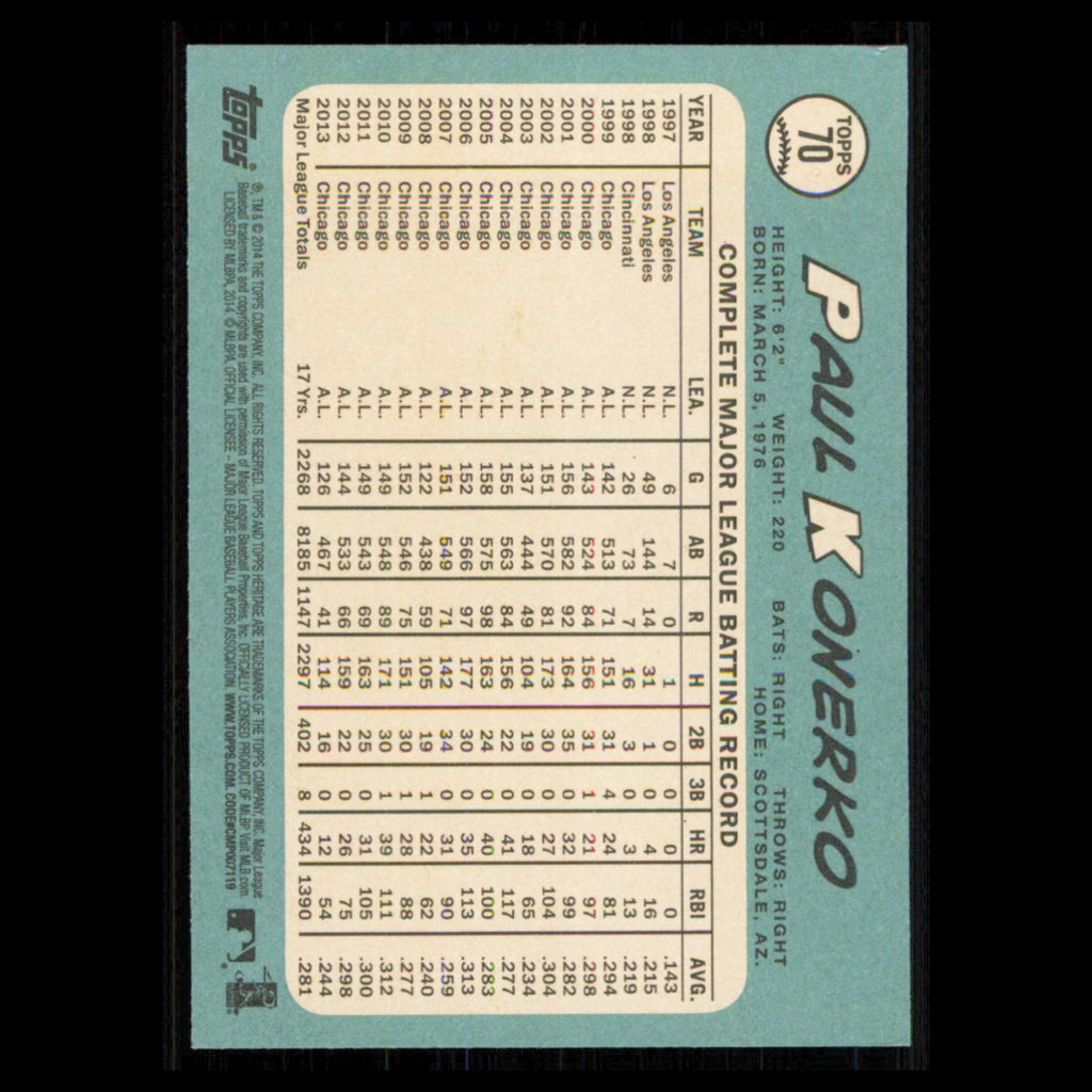 Paul Konerko #70 2014 Topps Heritage Chicago White Sox Baseball Card MLB NM