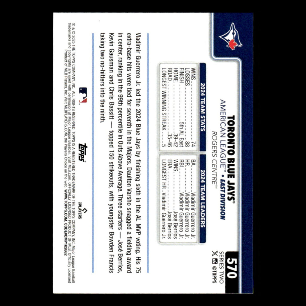 Toronto Blue Jays #570 2025 Topps Toronto Blue Jays Baseball Card MLB NM