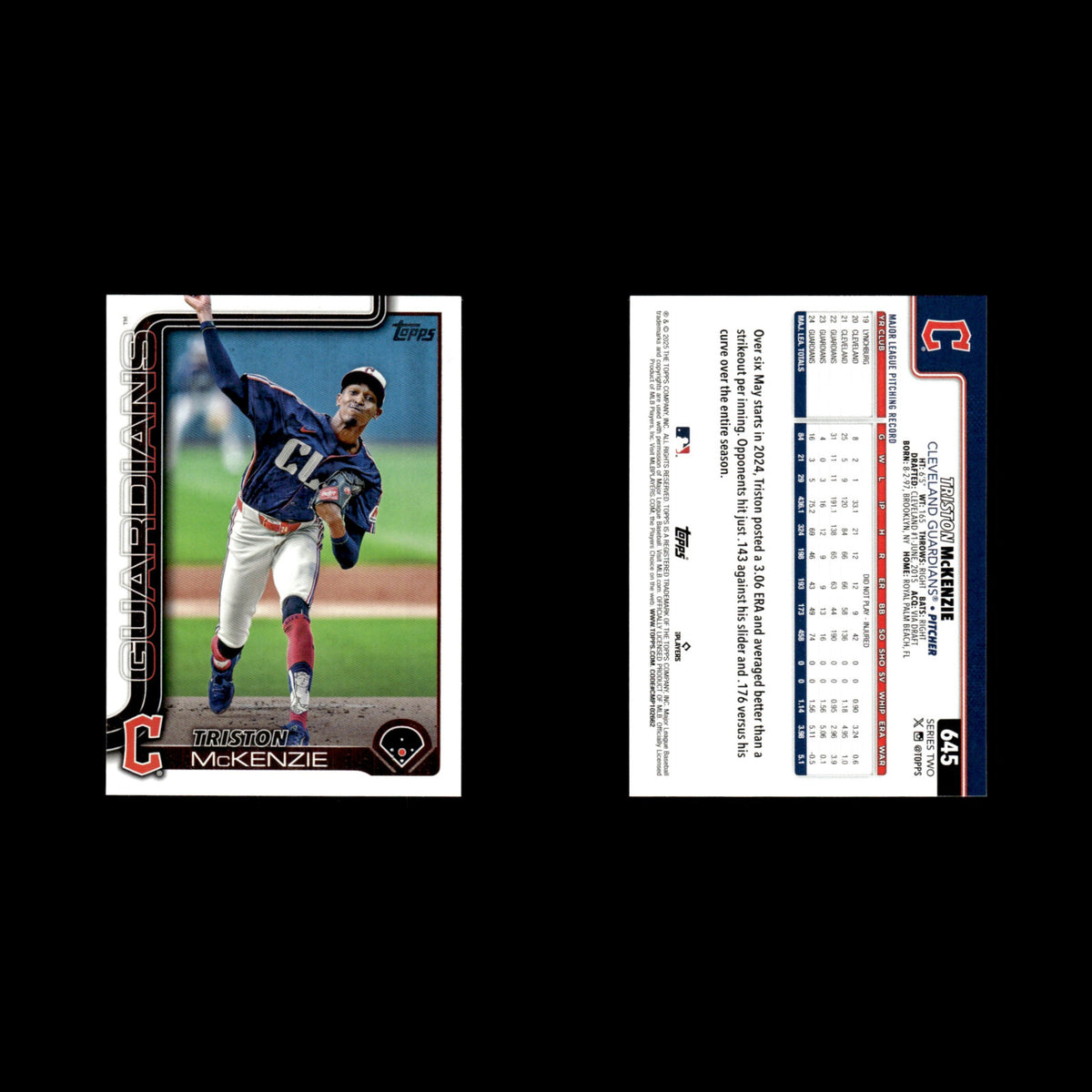 Triston McKenzie #645 2025 Topps Cleveland Guardians Baseball Card MLB NM