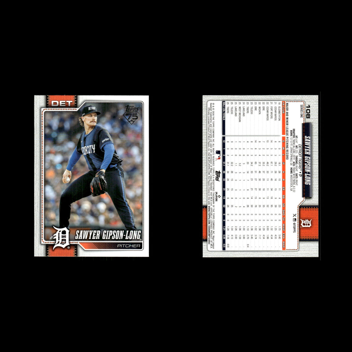 Sawyer Gipson-Long #108 2026 Topps Detroit Tigers Baseball Card MLB NM