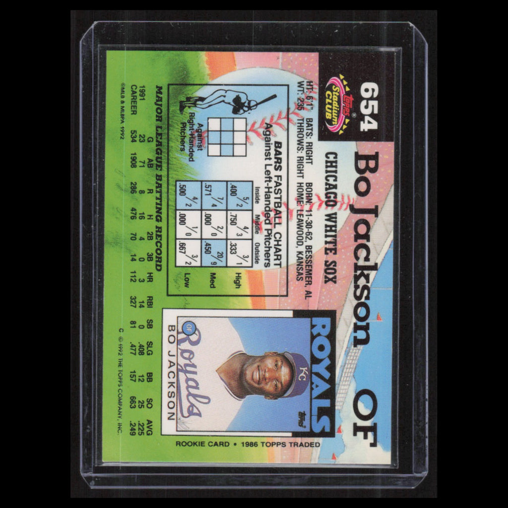 Bo Jackson #654 1992 Stadium Club Chicago White Sox Baseball Card MLB NM