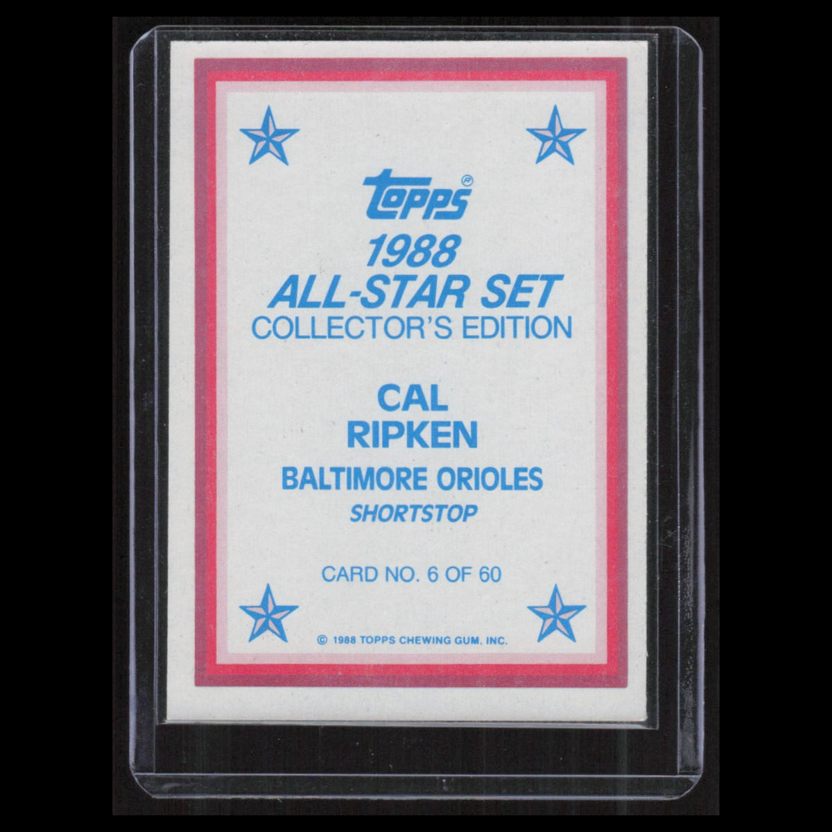 Cal Ripken #6 1988 Topps All-Star Set Baltimore Orioles Baseball Card MLB NM