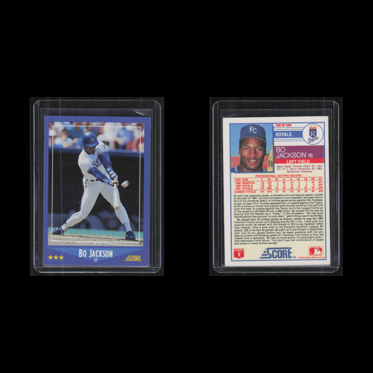 Bo Jackson #180 1988 Score Kansas City Royals Baseball Card MLB NM