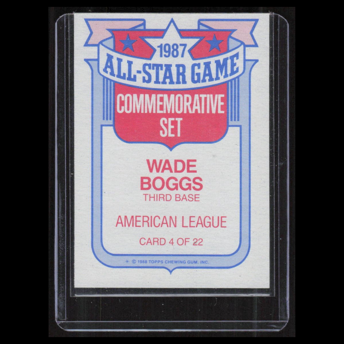 Wade Boggs #4 1988 Topps All-Star Set Boston Red Sox Baseball Card MLB NM