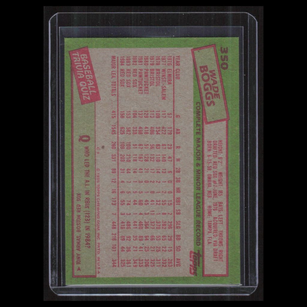 Wade Boggs #350 1985 Topps Boston Red Sox Baseball Card MLB NM