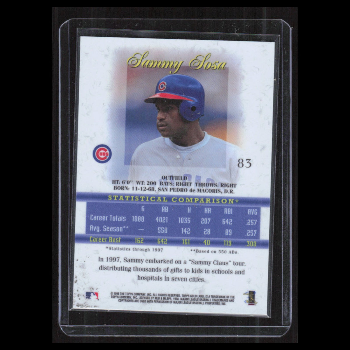 Sammy Sosa #83 1998 Topps Gold Label Chicago Cubs Baseball Card MLB NM