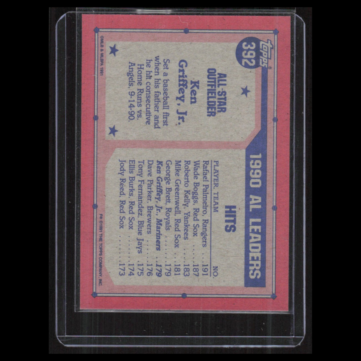 Ken Griffey Jr. #392 1991 Topps Seattle Mariners Baseball Card MLB NM