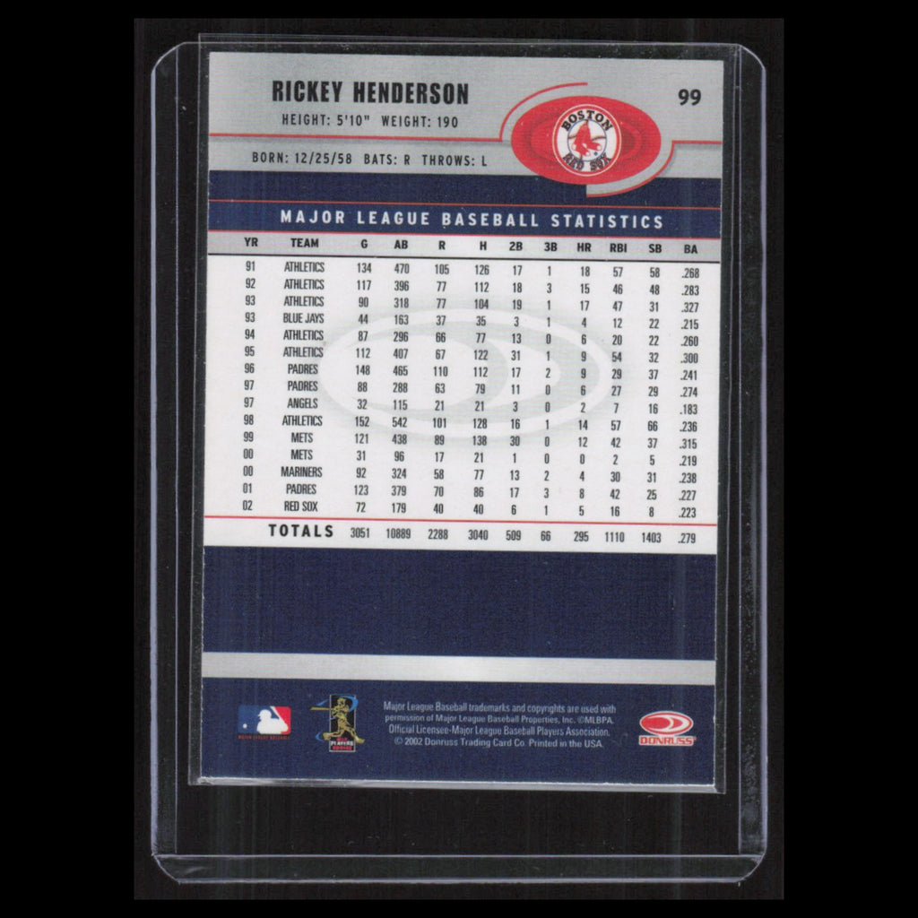 Rickey Henderson #99 2003 Donruss Boston Red Sox Baseball Card MLB NM