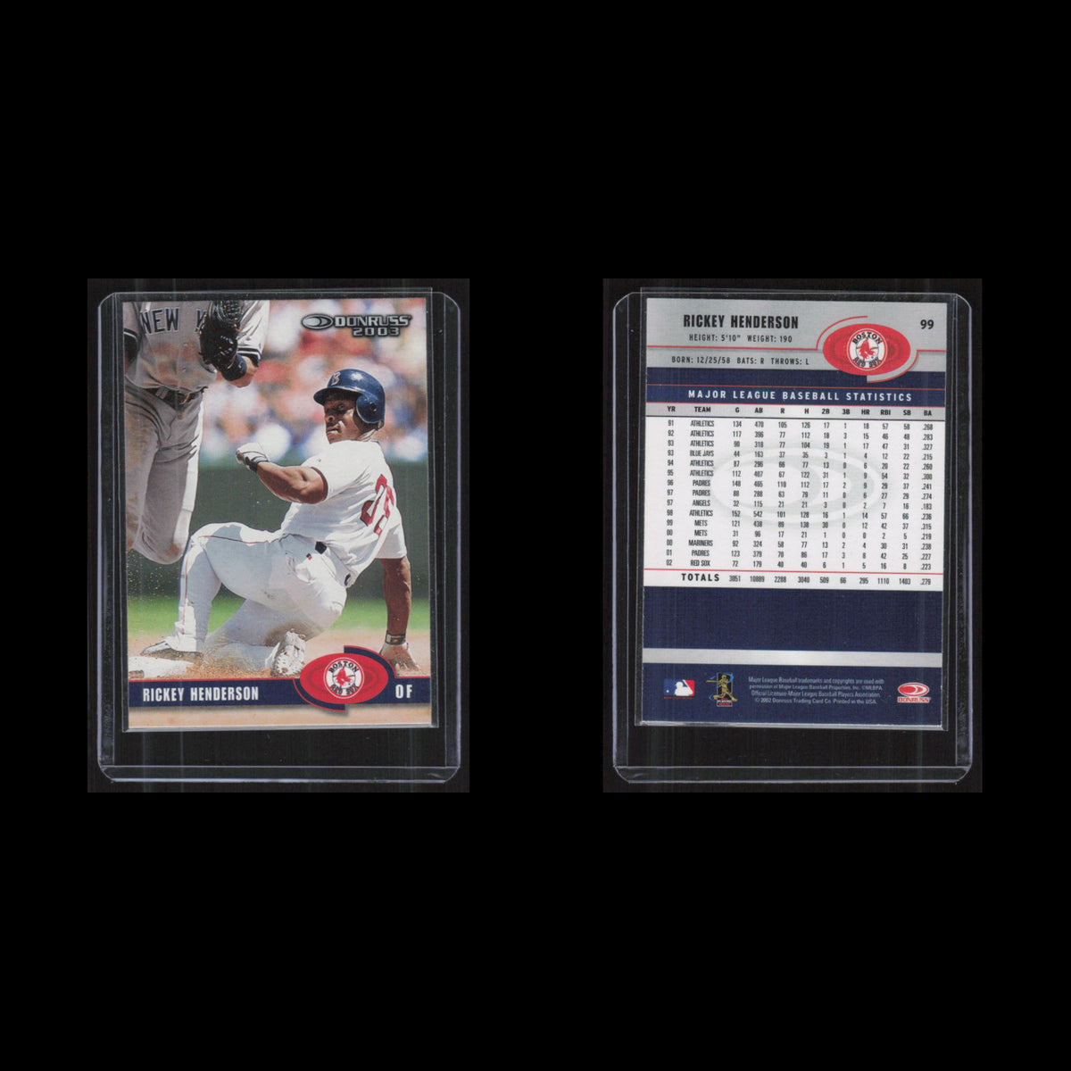 Rickey Henderson #99 2003 Donruss Boston Red Sox Baseball Card MLB NM