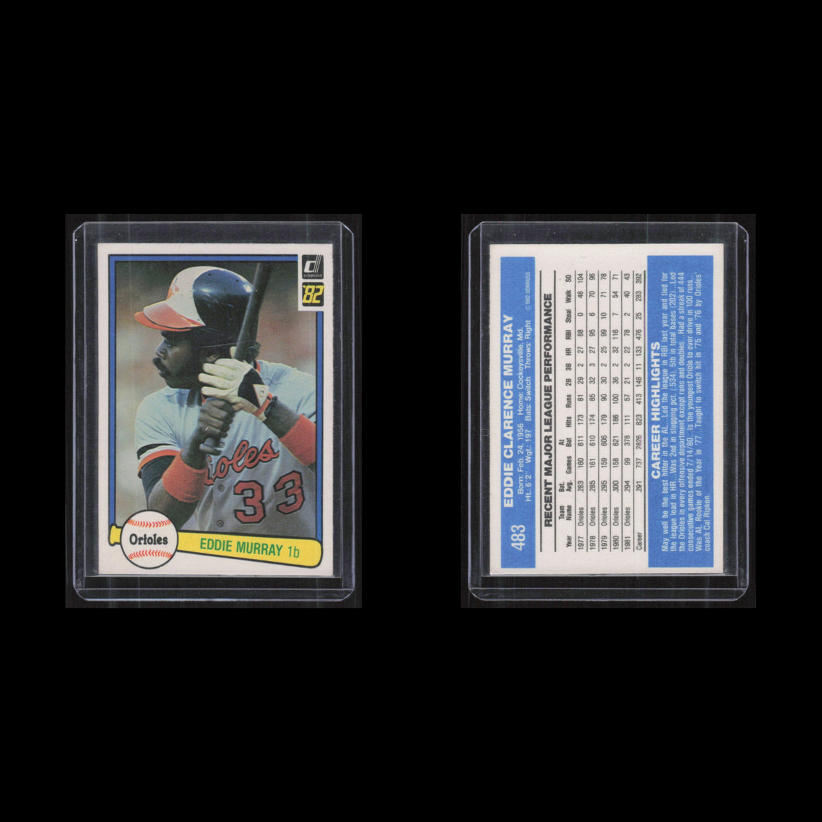 Eddie Murray #483 1982 Donruss Baltimore Orioles Baseball Card MLB NM