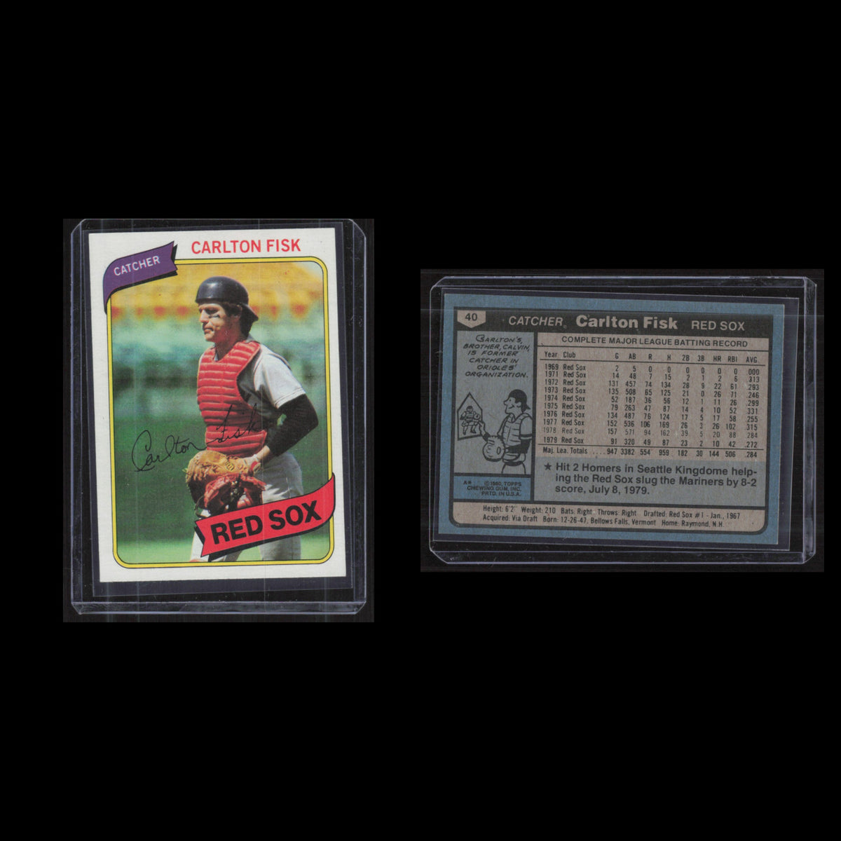 Carlton Fisk #40 1980 Topps Boston Red Sox Baseball Card MLB NM