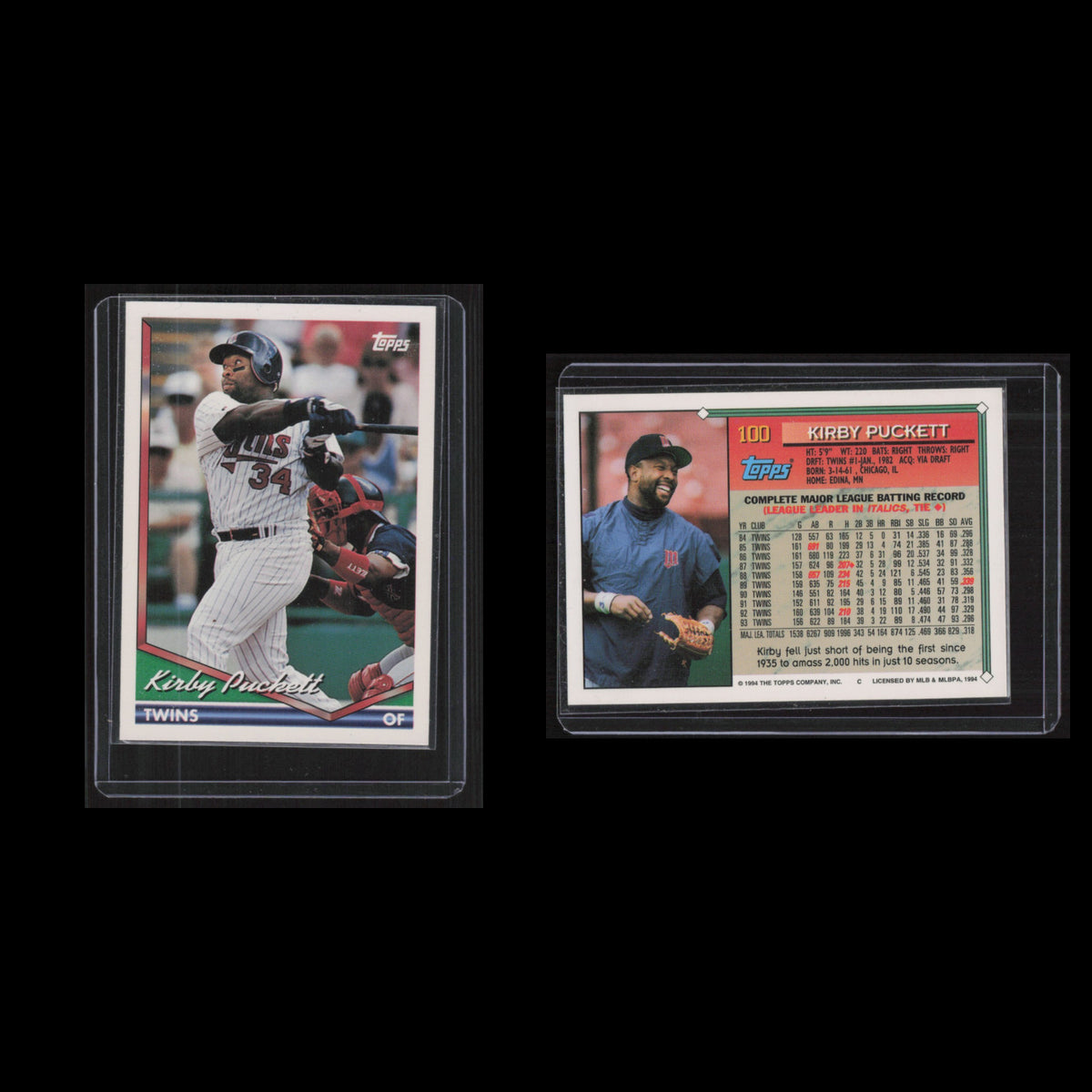Kirby Puckett #100 1994 Topps Minnesota Twins Baseball Card MLB NM