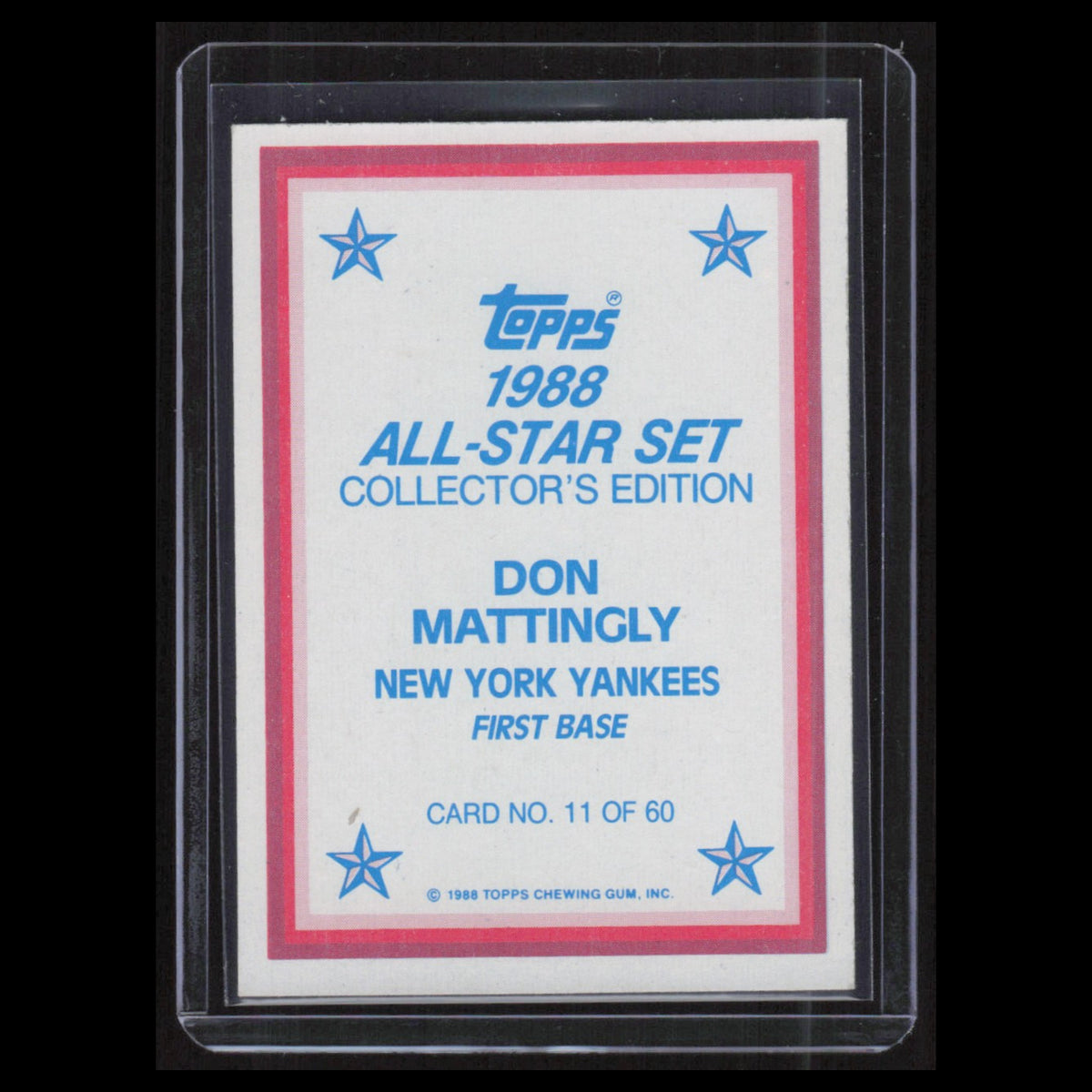 Don Mattingly #11 1988 Topps All-Star Set New York Yankees Baseball Card MLB NM