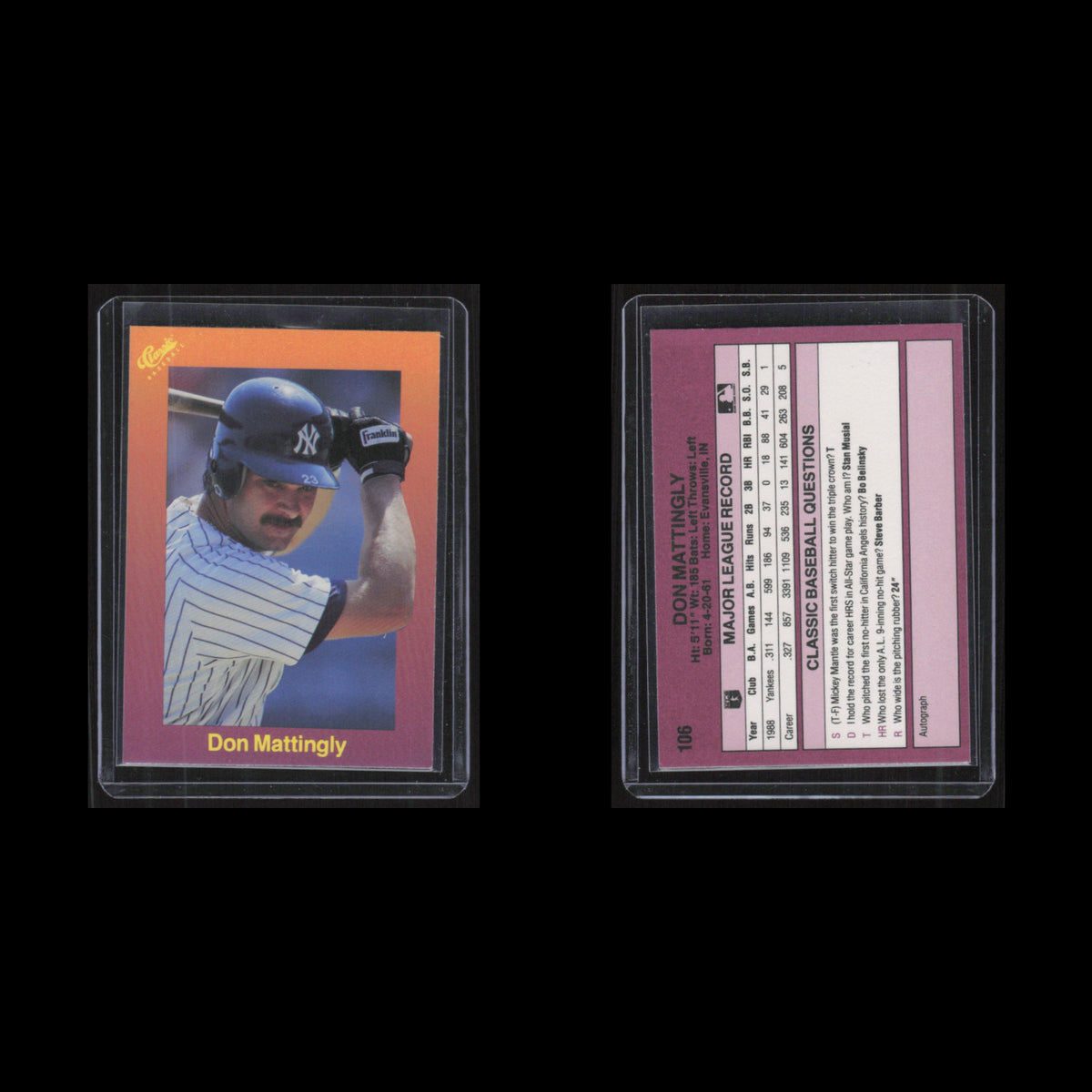 Don Mattingly #106 1989 Classic Travel New York Yankees Baseball Card MLB NM