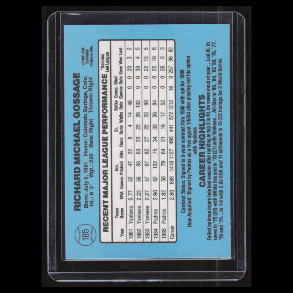 Goose Gossage #185 1986 Donruss San Diego Padres Baseball Card MLB NM