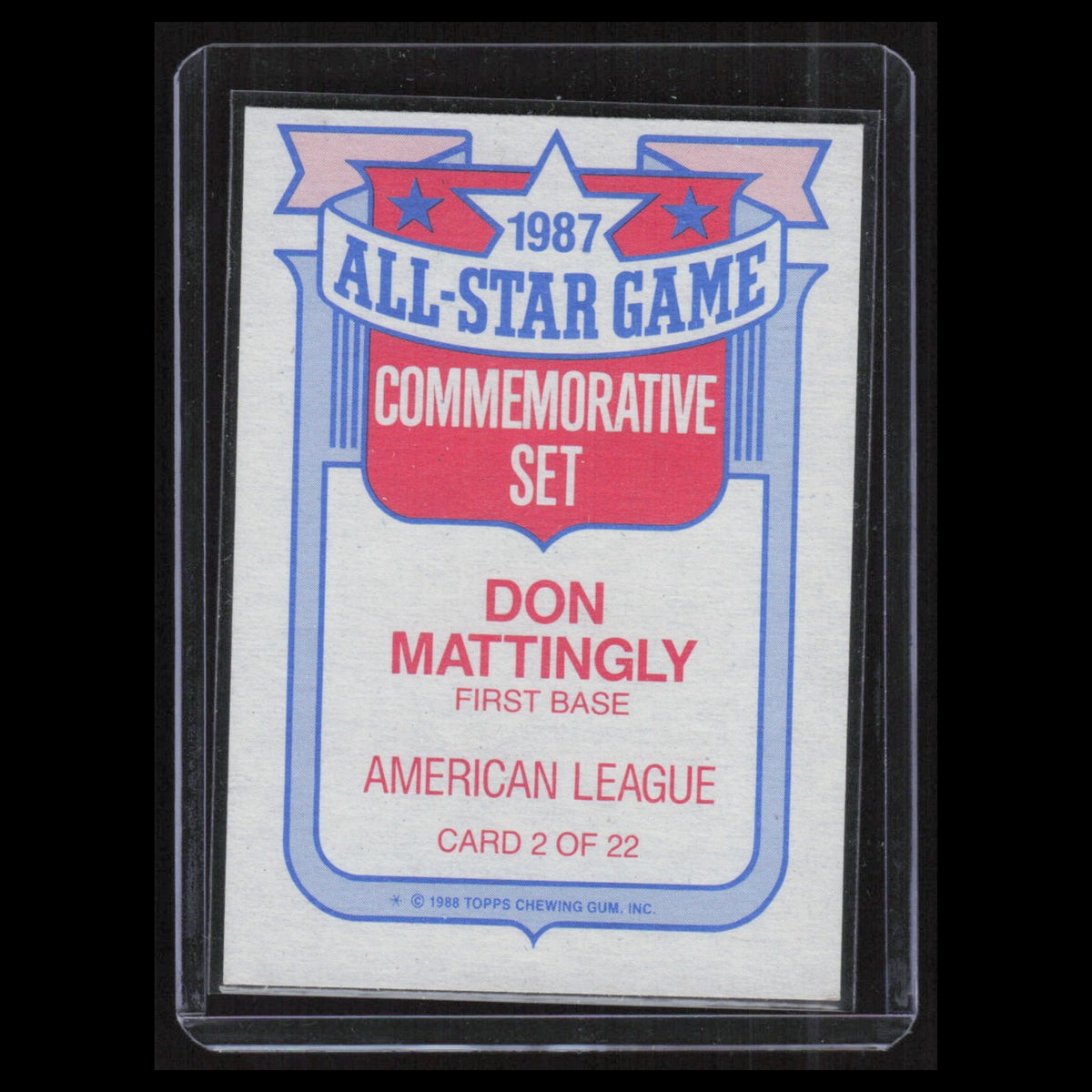 Don Mattingly #2 1988 Topps All-Star Set New York Yankees Baseball Card MLB NM