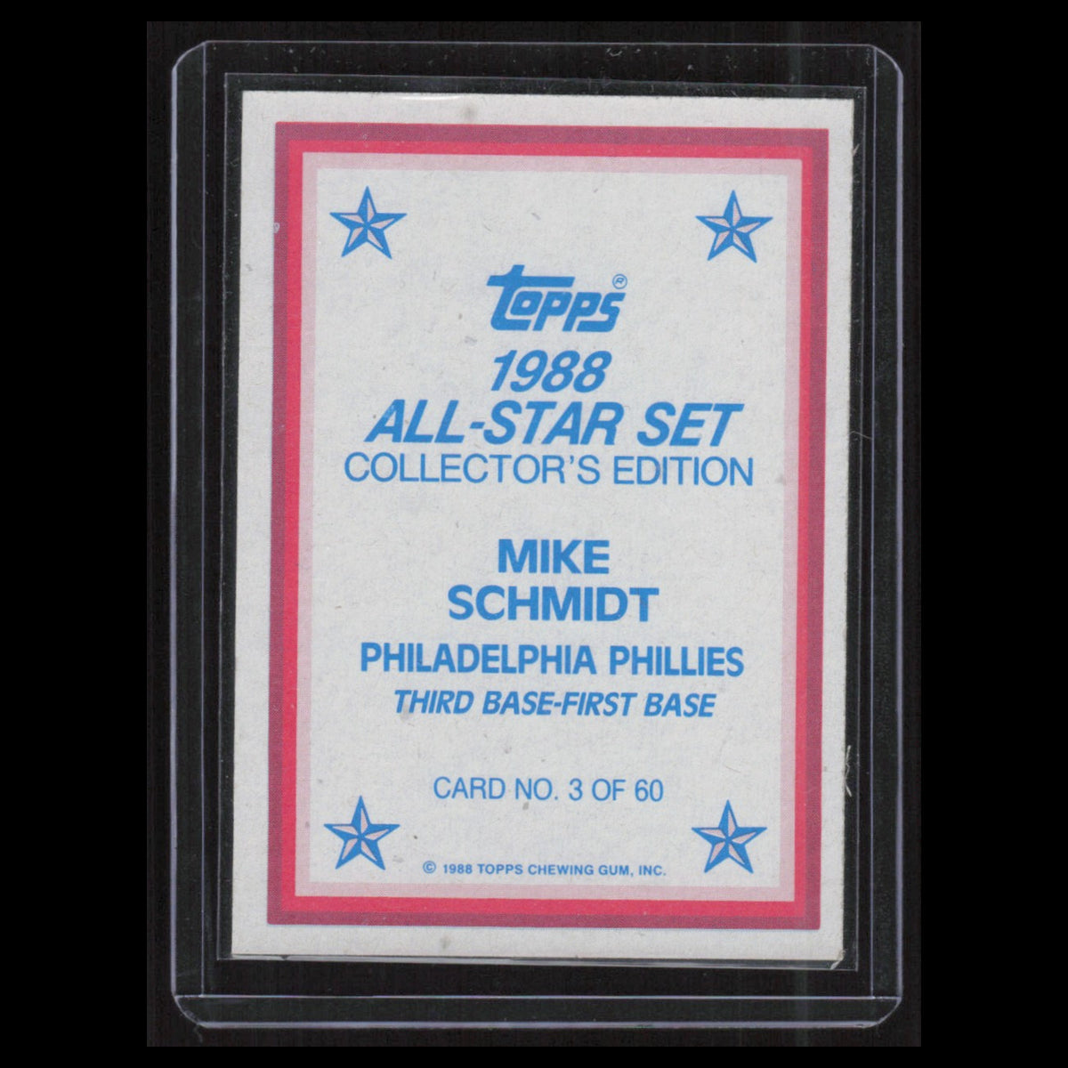 Mike Schmidt #3 1988 Topps All-Star Set Philadelphia Phillies Baseball Card MLB