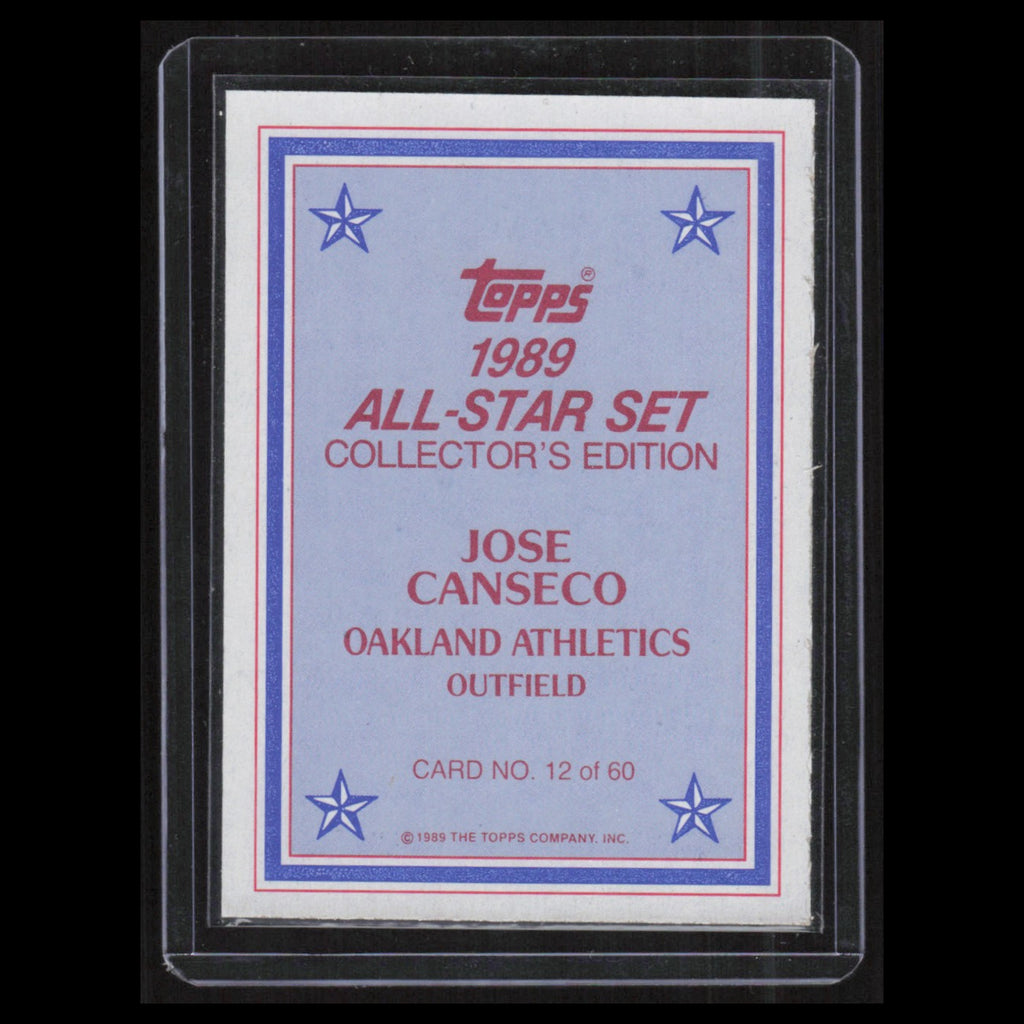 Jose Canseco #29 1989 Topps All-Star Set Oakland Athletics Baseball Card MLB NM