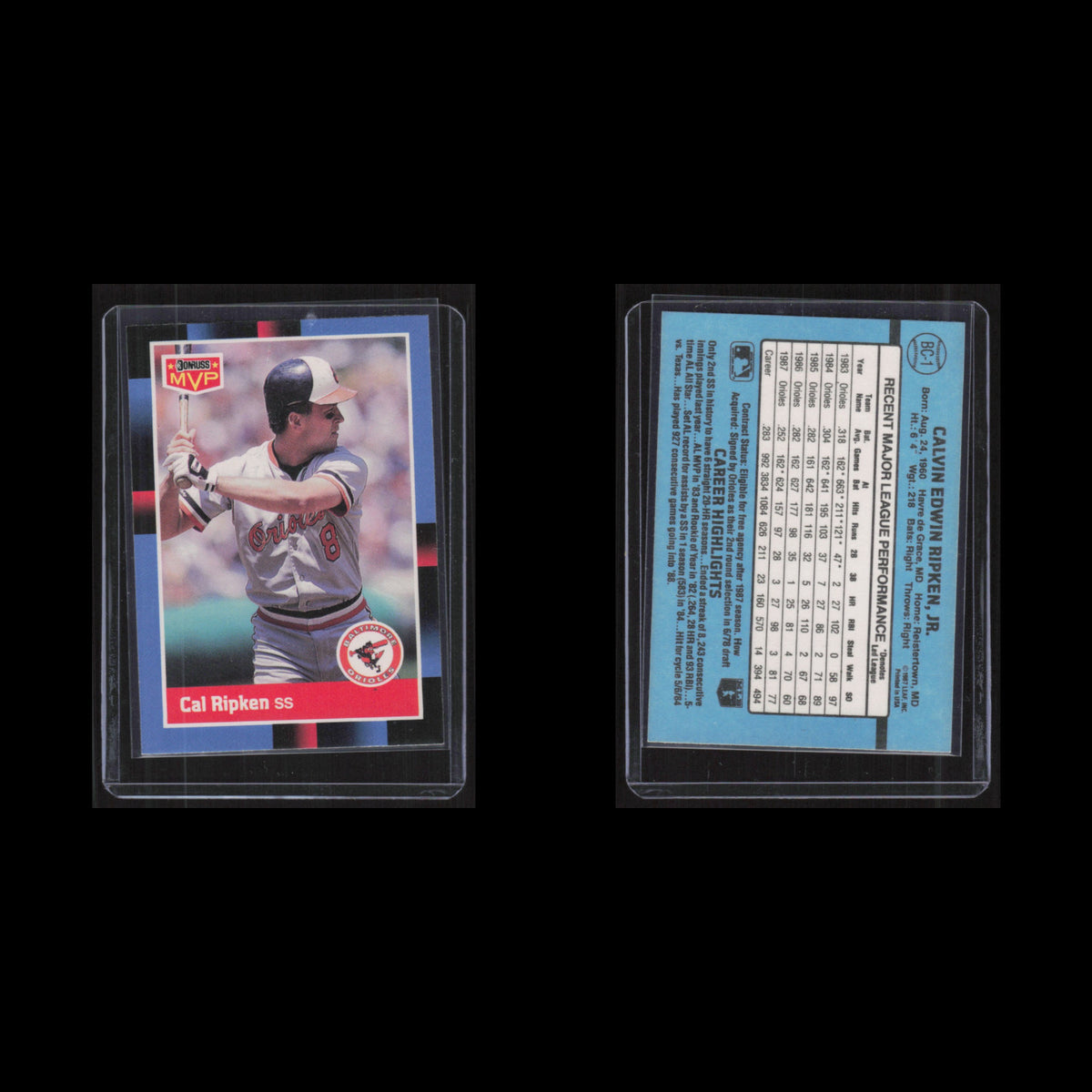 Cal Ripken #BC-1 1988 Donruss Bonus MVPs Baltimore Orioles Baseball Card MLB NM