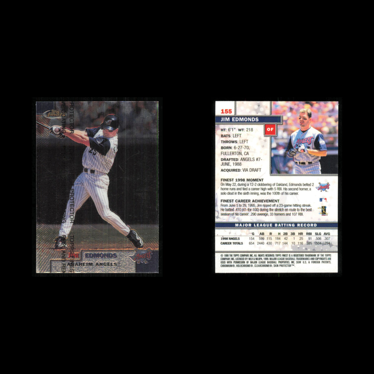 Jim Edmonds #155 1999 Topps Finest Anaheim Angels Baseball Card MLB NM