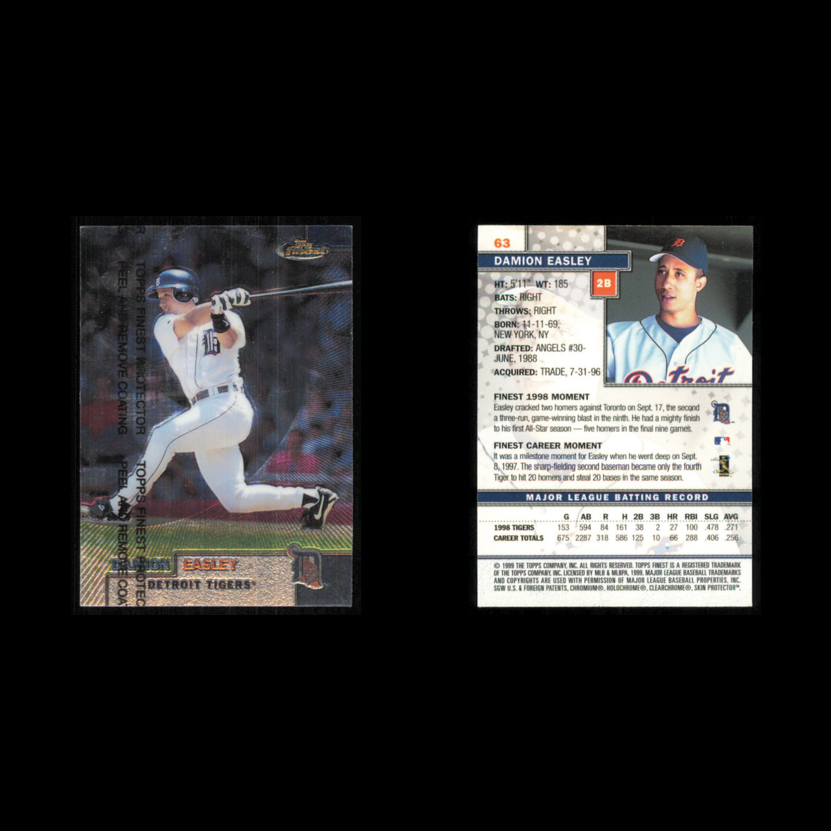 Damion Easley #63 1999 Topps Finest Detroit Tigers Baseball Card MLB NM
