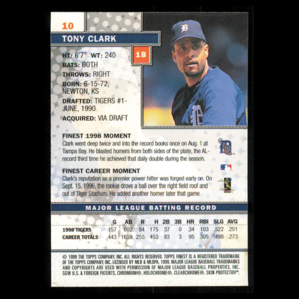 Tony Clark #10 1999 Topps Finest Detroit Tigers Baseball Card MLB NM