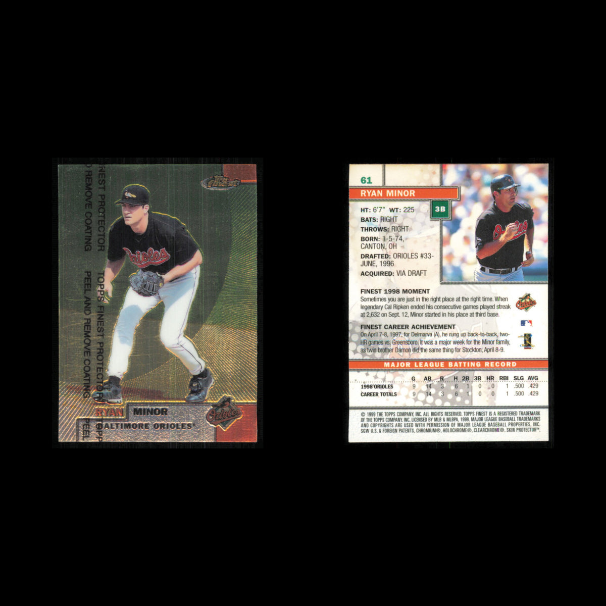 Ryan Minor #61 1999 Topps Finest Baltimore Orioles Baseball Card MLB NM